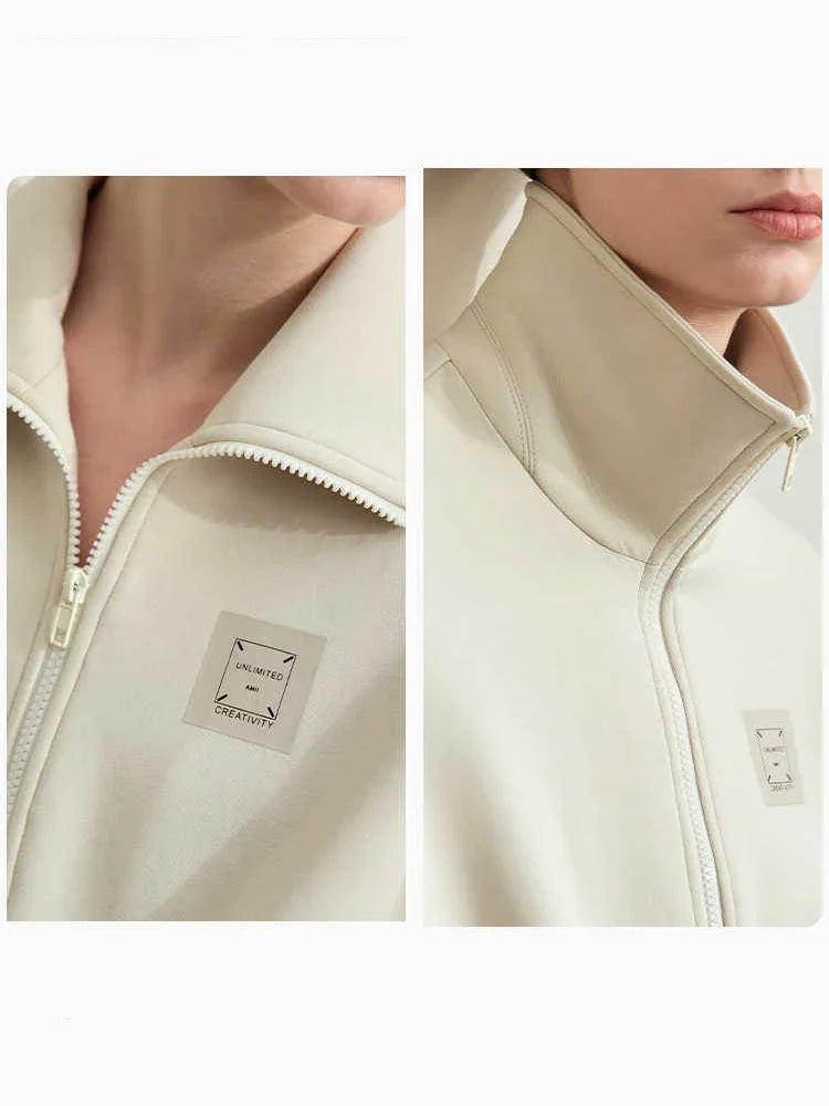 Amii Fall Clothes 2024 Women Casual Zip Up Short Coat Women Sweatshirt Solid Turtleneck Loose Sports Streetwear Jacket 12443222