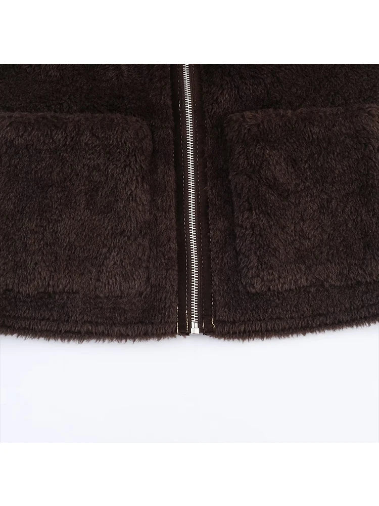 Women Jacket Coat 2025 Winter New  Fur One-Piece Fashion Solid Solor Long Sleeve Zipper Coat Female Chic Leisure Loose Outerwear