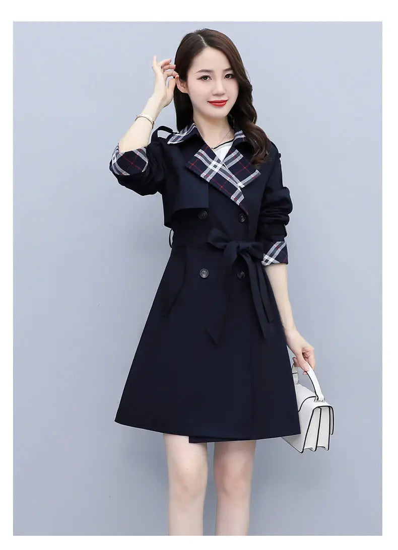 Women Trench Coat 2024 Spring New Style Lapel Collar Khaki Double Breasted Button Office Lady Windbreaker Coat