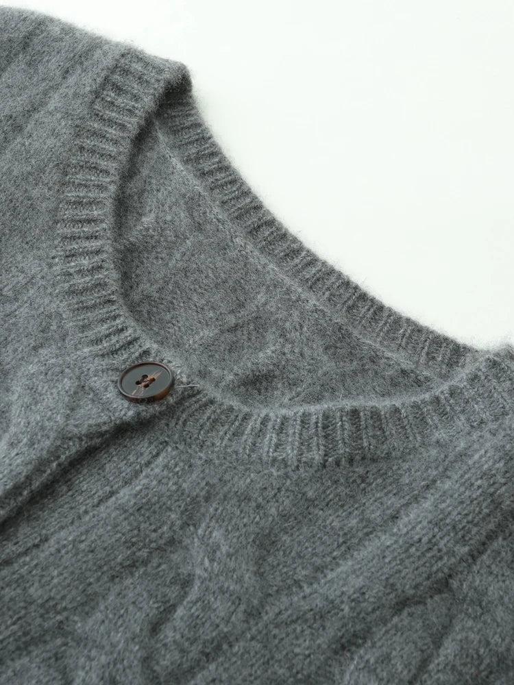 Luxury Women 100% Cashmere Sweater O-neck Cardigan Cable Knitting Thick Sweater Coat Autumn Winter Heavyweight Cashmere Clothes