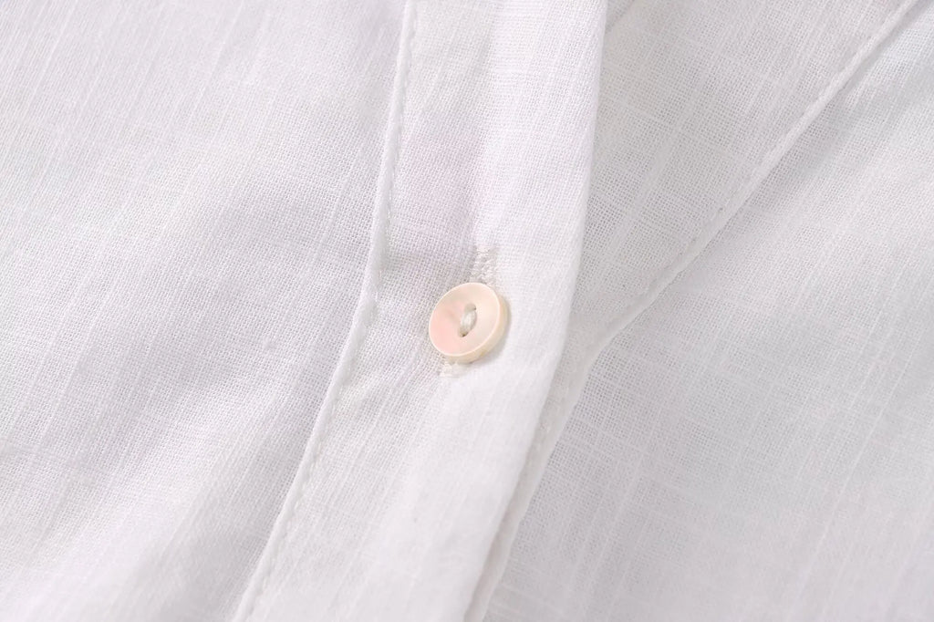 2025 Women Yellow Shirt Fashion Cotton Linen Wide-sleeved Short Shirt Single-breasted Casual Loose Blouse Mujer Roupas