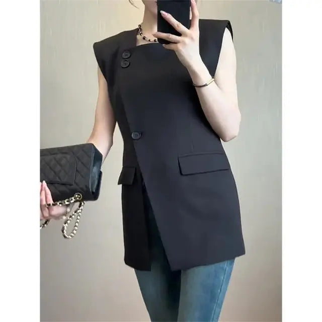 Women's Vest 2025 Spring Autumn Popular Fashion Sleeveless Female Waistcoat High-end Black Ladies Vests Outwear