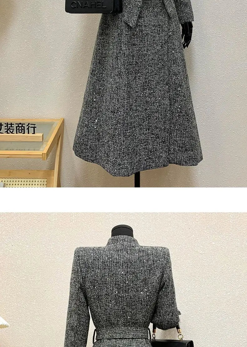 Female Overcoat 2025 New Fashion Gray Women Woolen Coat Autumn Winter Temperament High Quality Casual Women's Woolen Coat H249