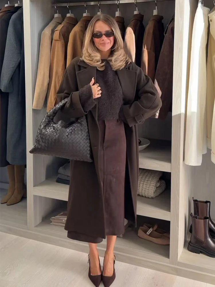 Women Winter Luxury Long Coats Solid Warm Soft Wool Long Coat Women High Street Loose Casual Double Breasted Overcoat 2025