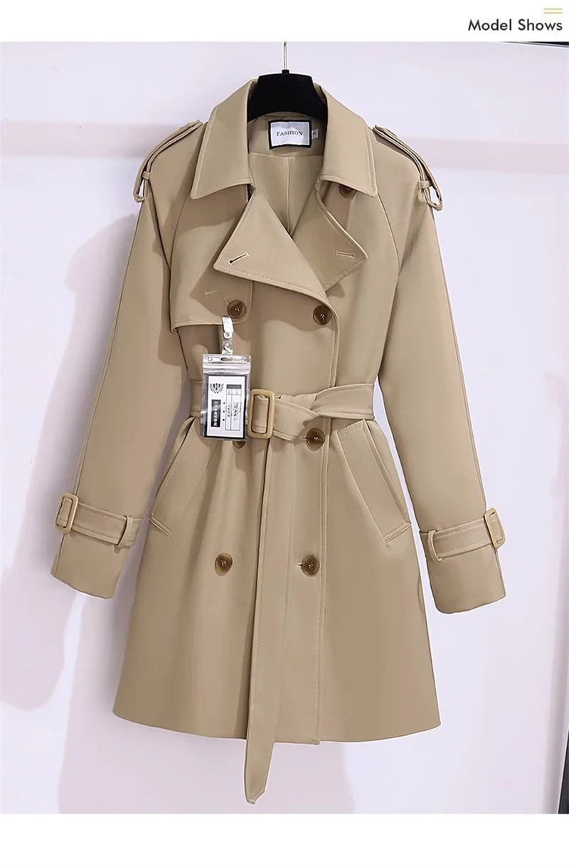 Women's Trench Coat Medium-length Windcheater Double-breasted Sashes Topcoat Streetwear Lady Outerwear Casual Tops Spring Autumn