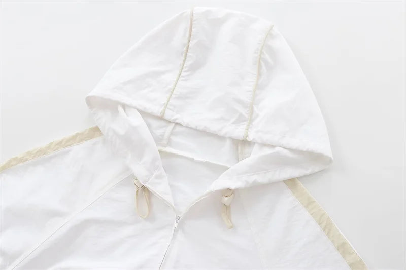 Women's Jacket 2025 Autumn New Arrival White Long Sleeve Simple Style Nylon Short Sports Hooded Top Jacket Casual Fashion