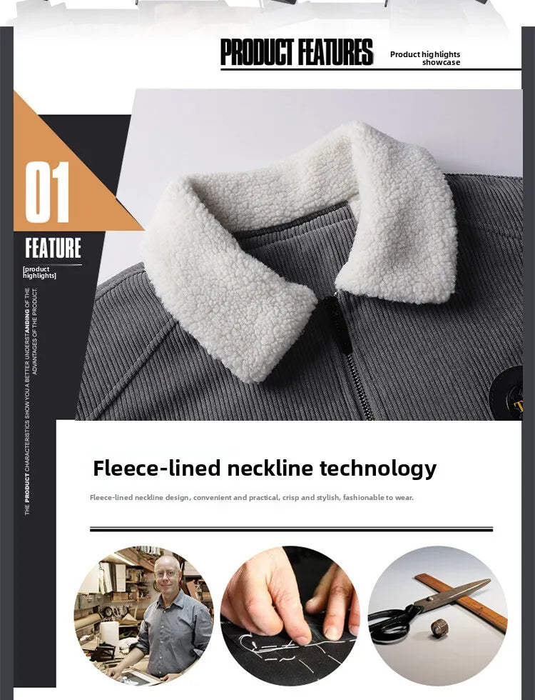Corduroy lamb wool jacket men's winter loose fleece thickened casual lapel jacket men's clothes men jacket