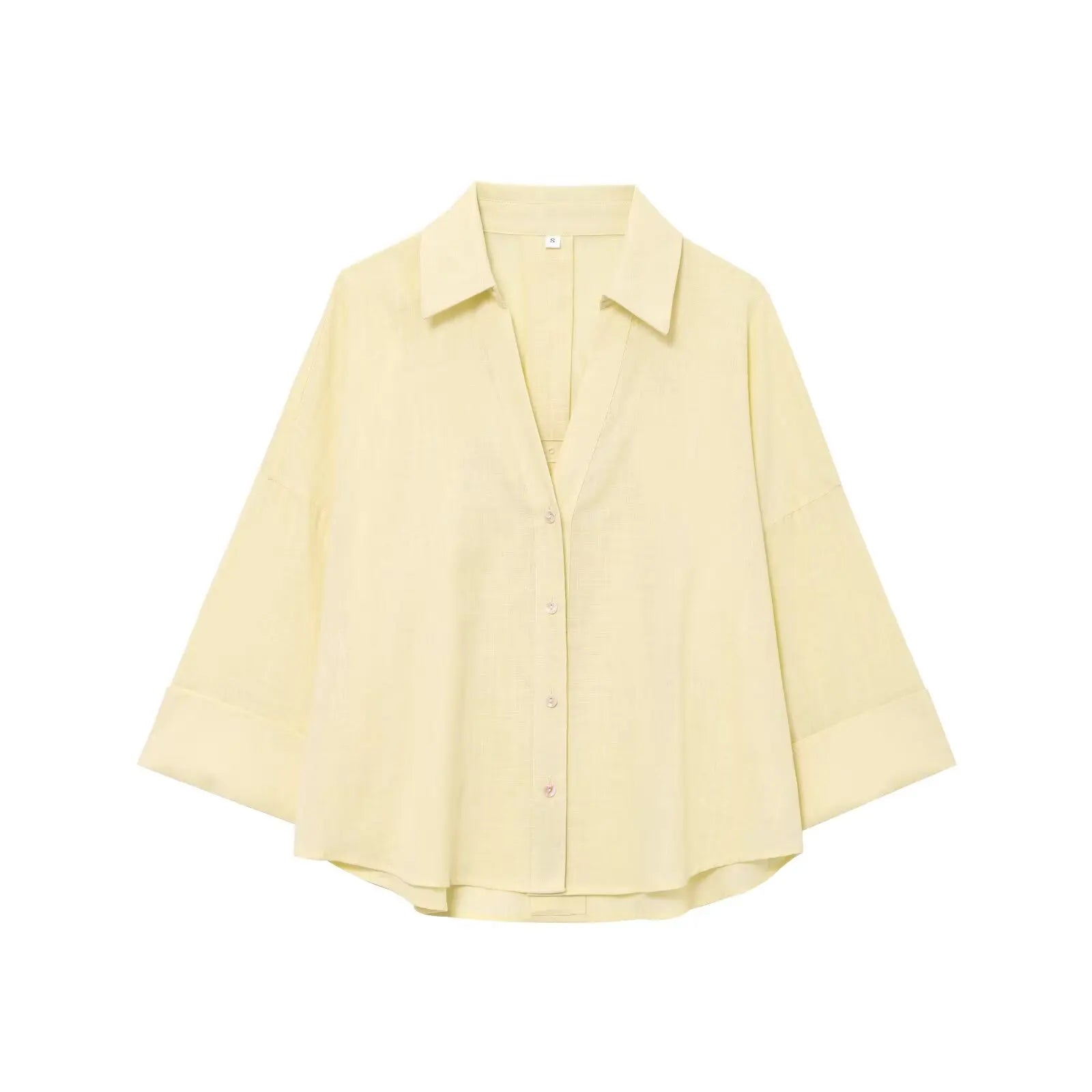 2025 Women Yellow Shirt Fashion Cotton Linen Wide-sleeved Short Shirt Single-breasted Casual Loose Blouse Mujer Roupas