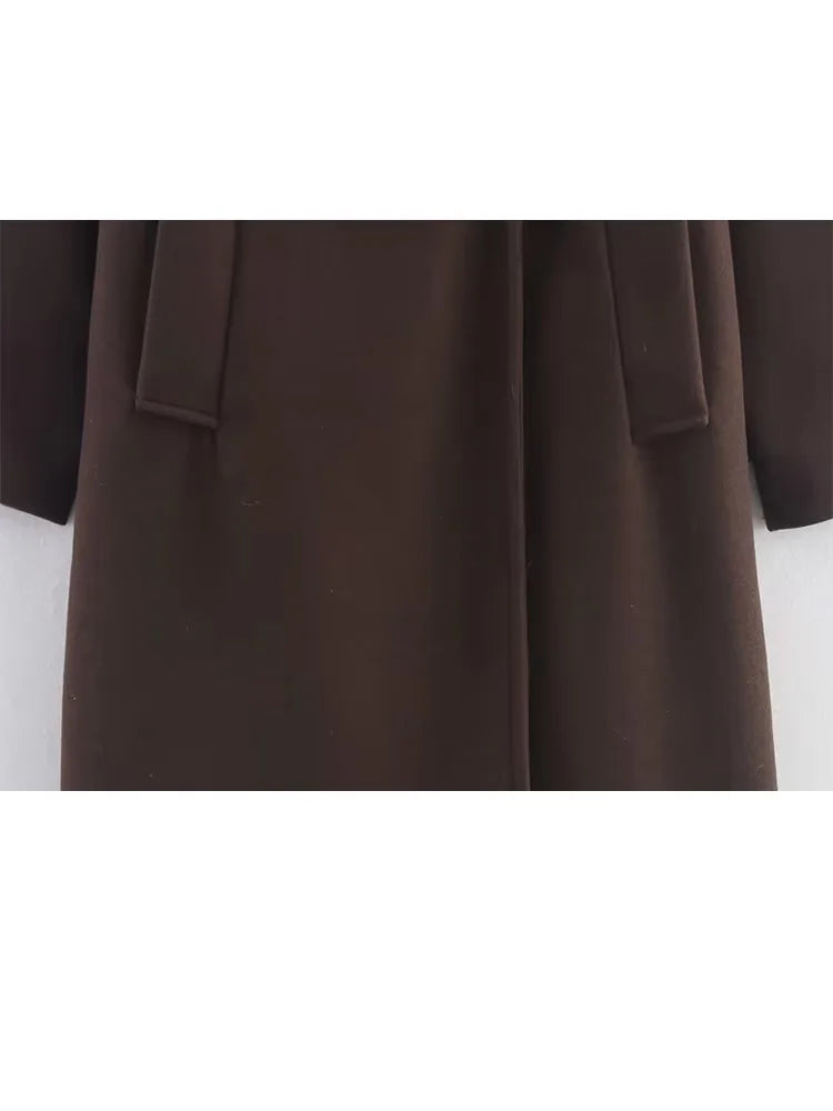 HH Women Autumn Winter New Fashion Lapel Woolen Edition Long Coat Female Simple Elegant Warm High Street Casual Jacket Mujer