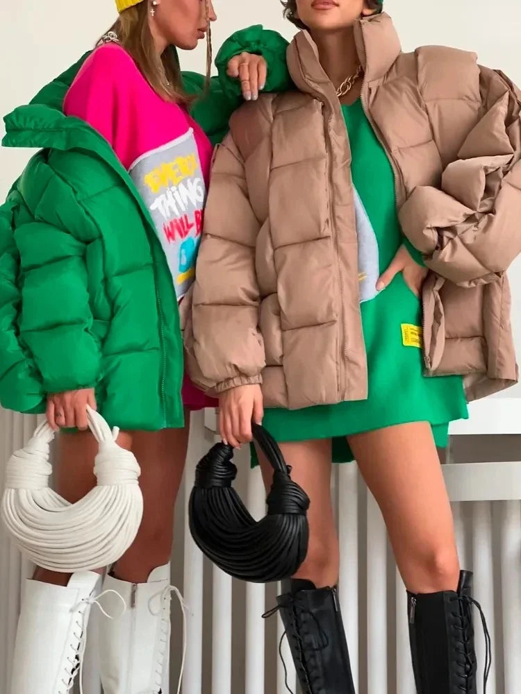 Winter Jackets for Women 2025 Thick Warm Loose Fashion Quilted Jacket Female Interchange High Street Green Baggy Puffer Coat