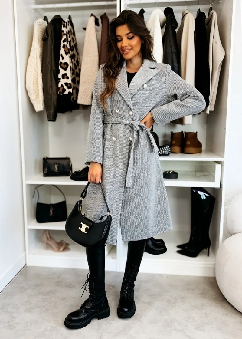 Women's Woolen Coat Autumn Winter Vintage Elegant Double Breasted Trench Coat Women Brown Long Sleeved Midi Windbreaker Jacket