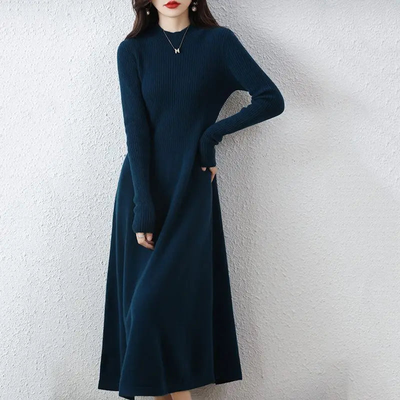 Wool Dress Long Cashmere Waist Over Knee Knit Sweater Skirt Elegant and Fashionable Women's Clothing in Autumn and Winter