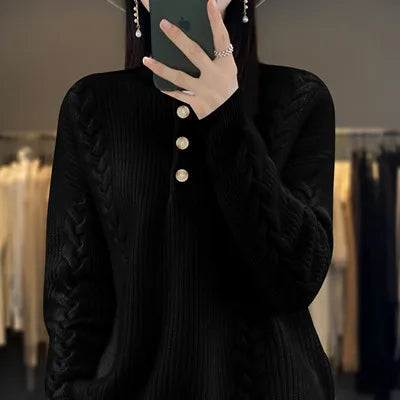 Cashmere Sweater Women's 2023 Autumn/Winter New Knitted Half High Collar Pullover 100% Wool Loose Korean Fashion Luxury Top