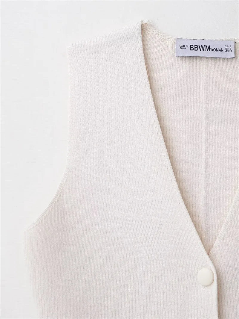 Chic Elegant Vests For Women 2025 Sleeveless V Neck Knitted Vests Sweater Summer Female Streetwear Casual Waistcoat Tops ﻿