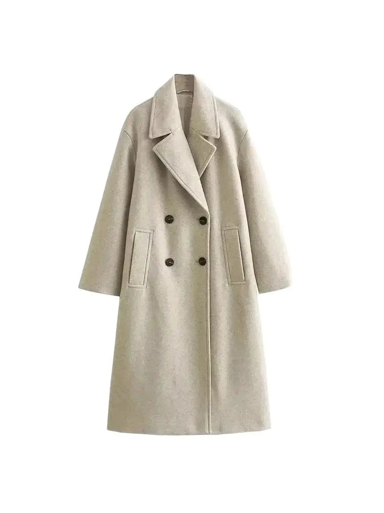 Women's Soft Loose Woolen Coat, Long Sleeve, Welt Pockets, Oversized, Female Outerwear, Chic Overcoat, Fashion