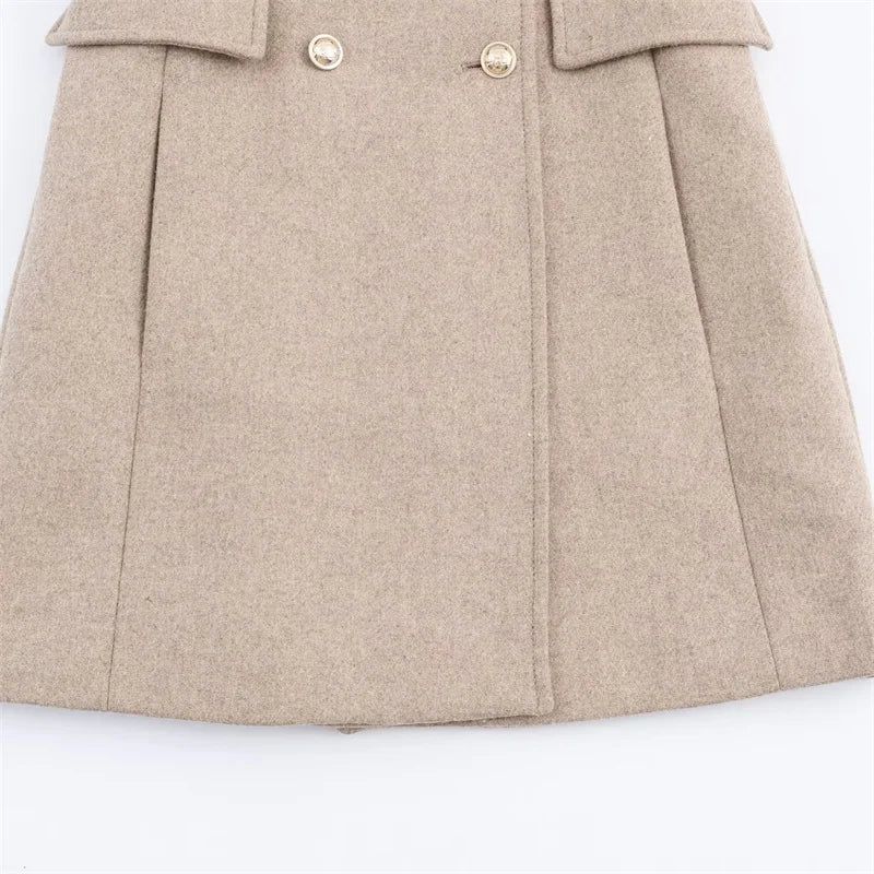 Women's Wool Coat Solid Color Lapel Short Double-Breasted Coat  Autumn and Winter Casual Simple Clothing