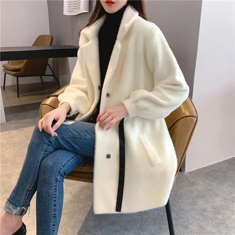 Winter Woolen Coat Jacket Women 2023New Female High-end Imitate Golden mink Overcoat Ladies Elegant Fashion Jackets