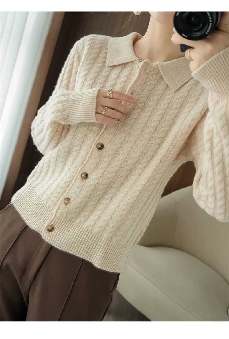 Cashmere Sweater For Women Autumn And Winter New Knitted Cardigan For Women Loose Fitting Woolen Sweater Lapel Jacket Camel XXXL