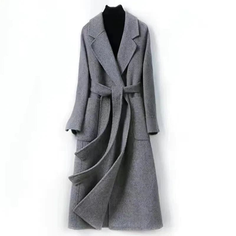 Women's Cashmere Coat 2025 New Autumn Winter Fashion Temperament Slim Thicken Woolen Coats With belt Female Long Overcoat