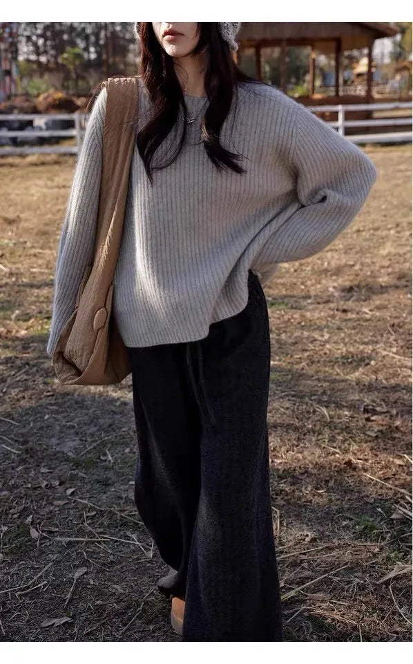 100% Cashmere sweater for women's autumn and winter loose and soft sweater wool knitted sweater round neck base layer