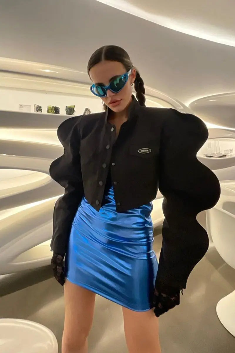 Women Coat Autumn Spring Euro-America Style Office Lady Fashion Short Jacket Long Wave Sleeves Girls Coat