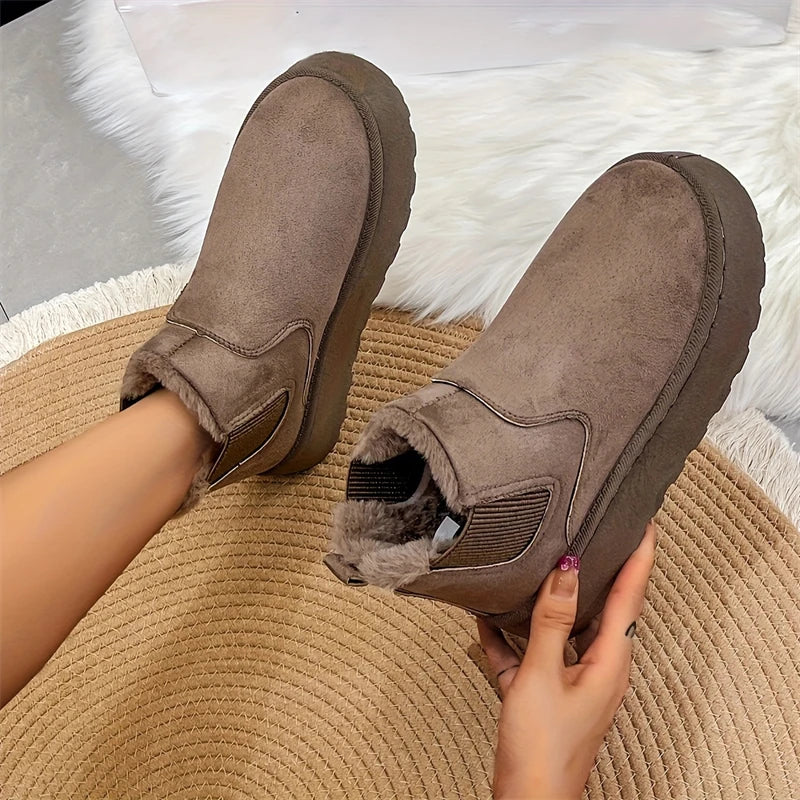 Winter Women Short Plush Warm Snow Boots Casual Shoes New Suede Fur Chelsea Ankle Boots Flats Platform Ladies Shoes Botas Mujer