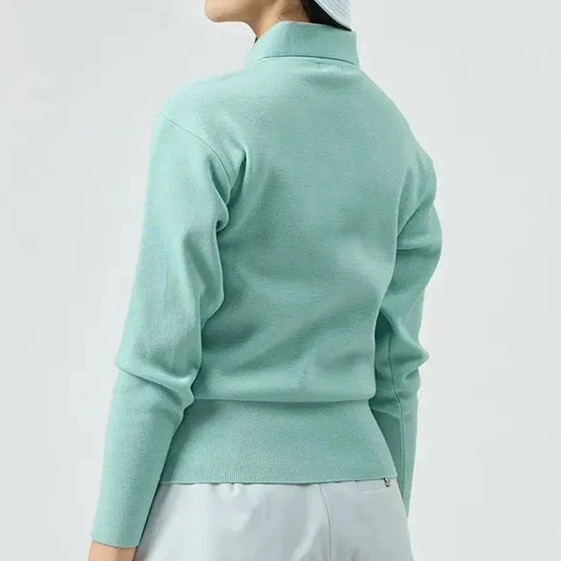 Women Pullover Sweaters Long Sleeve Golf Tops Tshirt Collar Polo Sweater Solid Color Sportswear Women Clothes