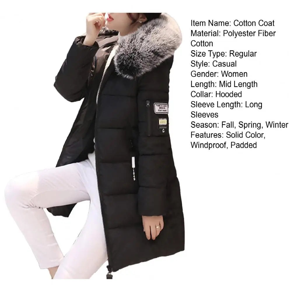 Hooded Cotton Coat Women Hooded Winter Coat Stylish Women's Winter Cotton Coat Thickened Windproof Warm with Hood Zipper Pockets