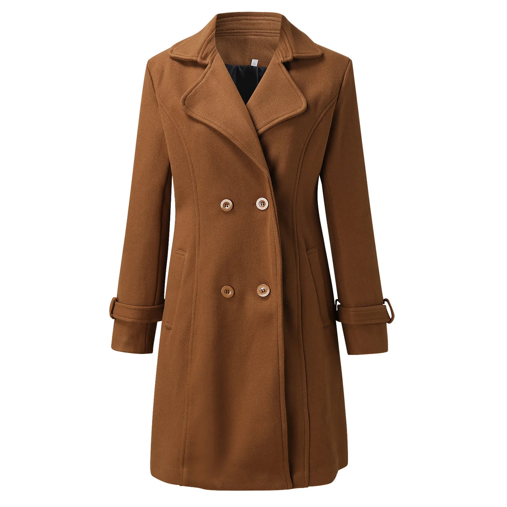 Women's BBW Trench Coat - Notch Lapel Double-Breasted Long Coat Fall Fashion