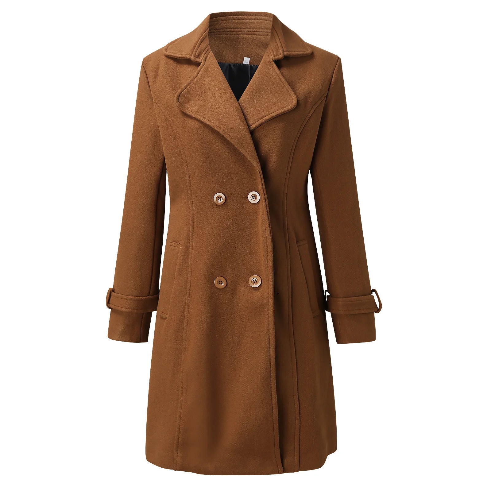 Women's BBW Trench Coat - Notch Lapel Double-Breasted Long Coat Fall Fashion