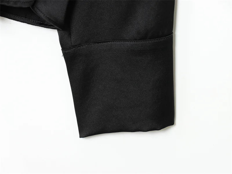 Women's Shirt 2025 Autumn New Arrival Black Long-Sleeve Satin Tie Simple Style Shirt Casual Fashion Elegant and Graceful