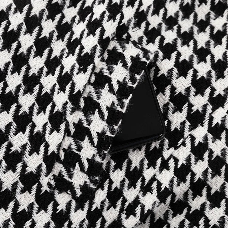 Long Coat Women Coats Work Turn Down Collar Houndstooth Thick Work Trench Streetwear Elegant Jackets Open Stith Autumn Winter