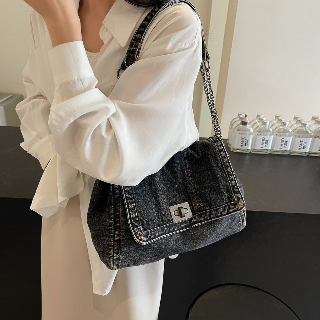 Denim bag women 2025 New fashion casual shoulder bags large capacity Tote Bag class commuting crossbody Bags for women bolsa sac