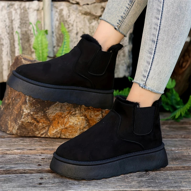 Winter Women Short Plush Warm Snow Boots Casual Shoes New Suede Fur Chelsea Ankle Boots Flats Platform Ladies Shoes Botas Mujer