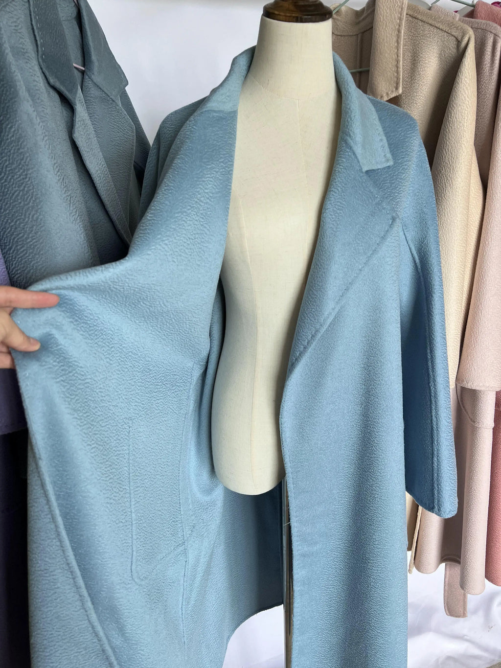 Cashmere Coat Female Winter Mid-Length Corrugated Coat Black Wool Coat Woman Autumn New Casual Fashion Red Beige Lace-Up Coat