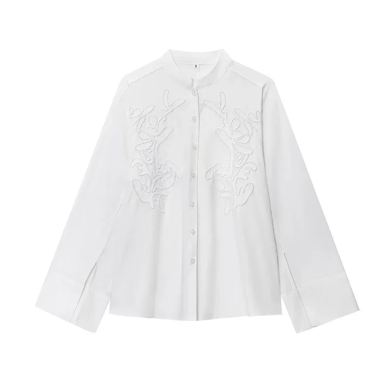 MUJER White Women's Shirt Embroidery Button up Shirts for Women Summer Casual Shirts Woman Long Sleeve Shirts and Blouses Woman