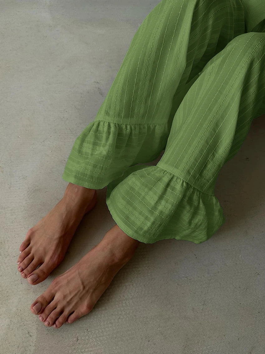 Marthaqiqiq Casual Women Nightgown 2 Piece Suit Long Sleeve Nightwear Turn-Down Collar Sleepwear Pants Loose Home Clothes Ladies