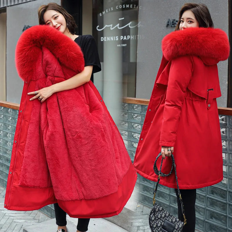 Winter Women Jacket Parkas Warm Casual Parka Clothes Long Soft Tops Hooded Parka Female Fur Lining Thick Pockets Fashion Coat