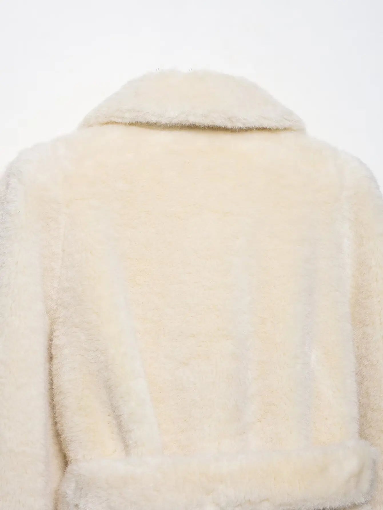 HH Winter Elegant Women Belted Artificial Fur Effect Coat Female Single Breasted Long Sleeve Loose Warm Faux Fur Jacket Outwear