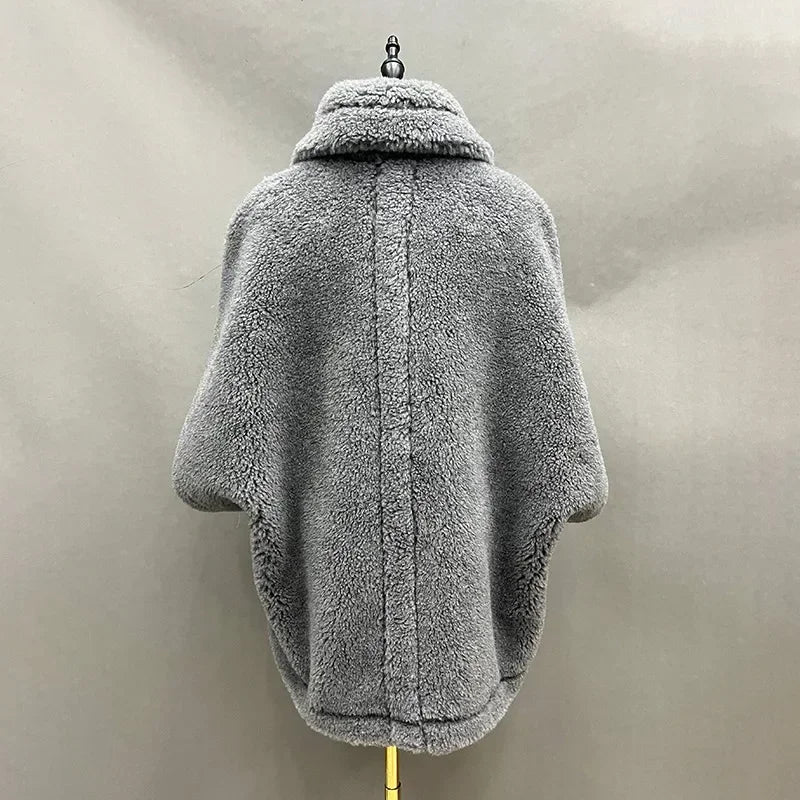 Reality Fur Coat Wool Cloak Fashion Sheep Wool Jacket Winter Real Fur Woolen Women Fashion Teddy Lady Streetwear Warm Overcoat