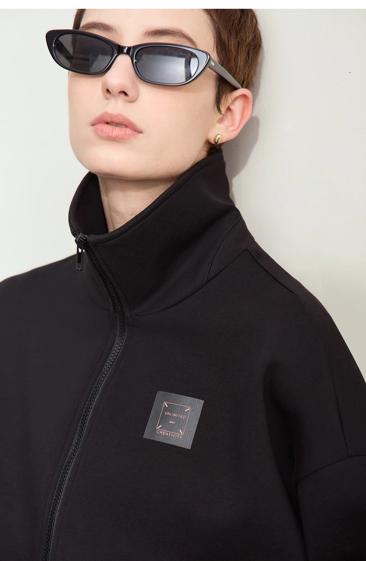 Amii Fall Clothes 2024 Women Casual Zip Up Short Coat Women Sweatshirt Solid Turtleneck Loose Sports Streetwear Jacket 12443222