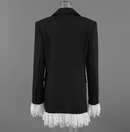 Women's Coat 2025 Autumn New V-Neck Lace Lace Queen Style Black Temperament Small Suit Coat Gorgeous Retro Elegant Coat