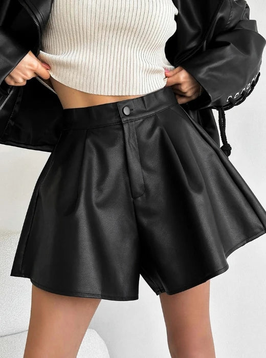 Women's Fashion Retro Trousers 2024 Summer Autumn Latest Pu Leather High Feel Leather Shorts Solid Color High Waist Pants