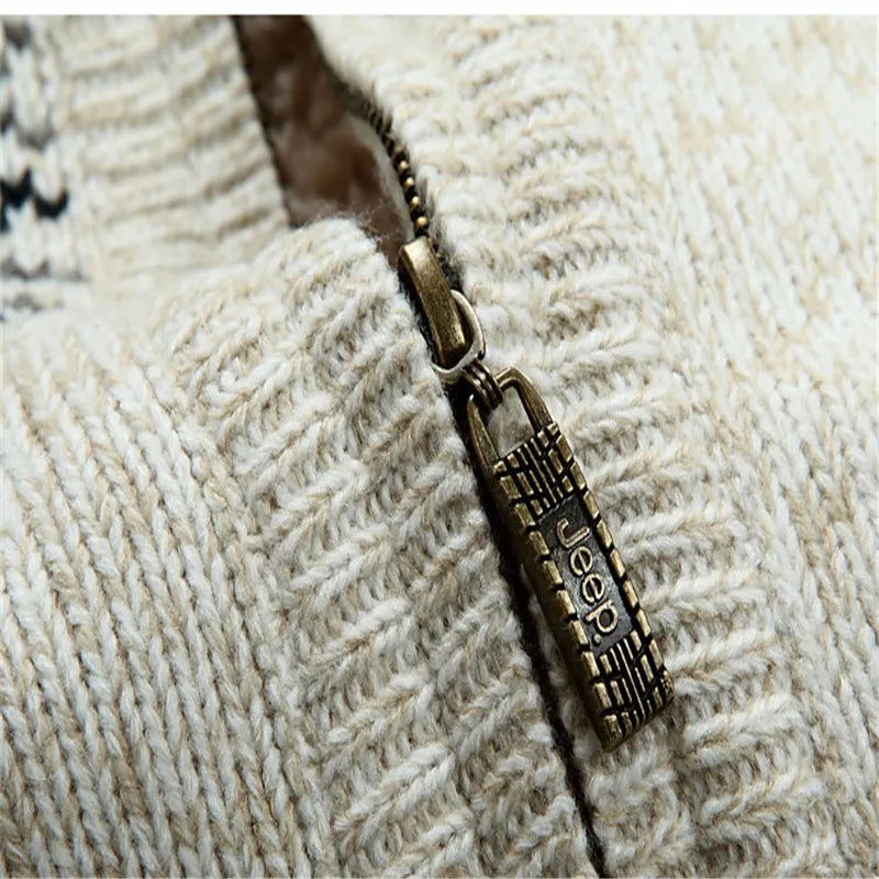 Wool Man Sweater Hooded Winter Cardigan  Winter Thicken Fleece  Overcoat Casual New Fashion Cotton Red Mens Winter Jacket