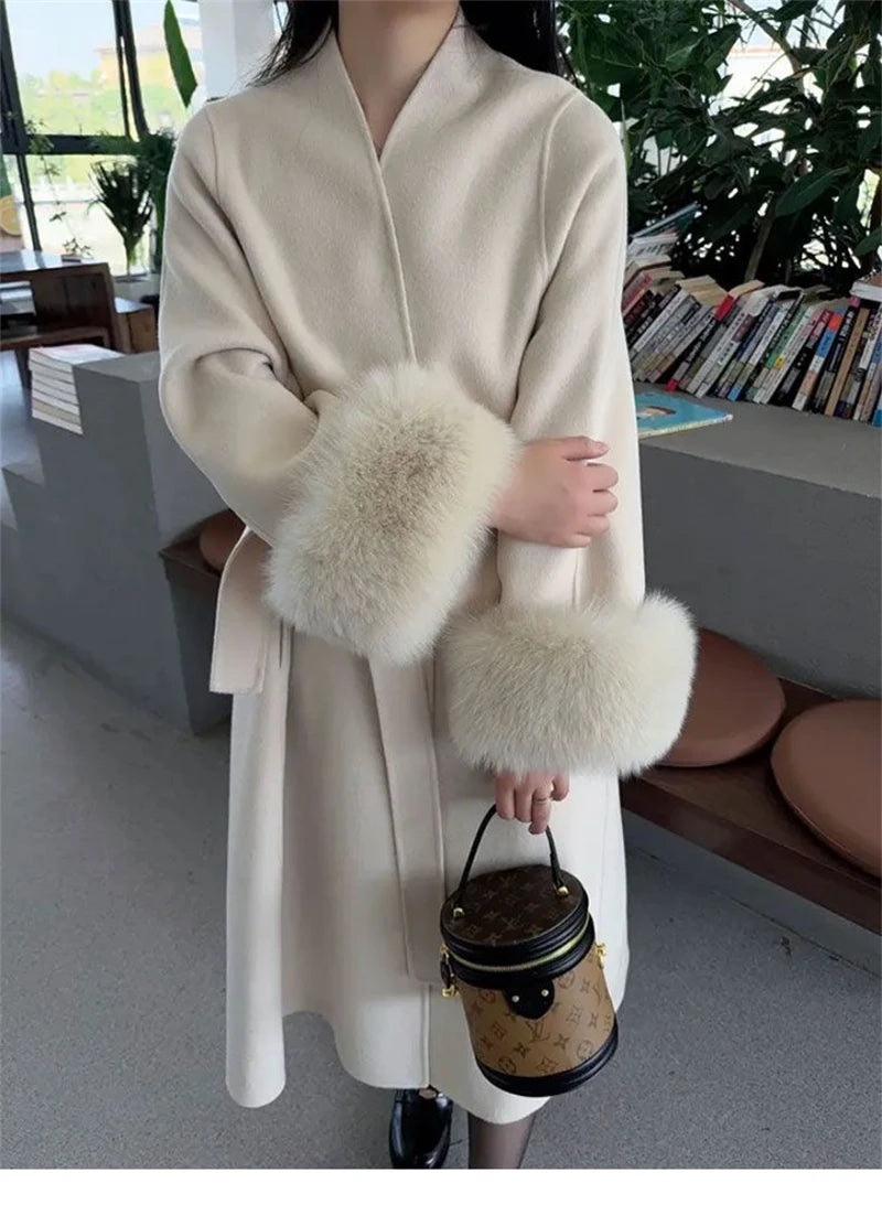 2025 Spring Women Drouble Breasted Woolen Coat Loose Style Cashmere Winter Clothes Long Coats Tops New