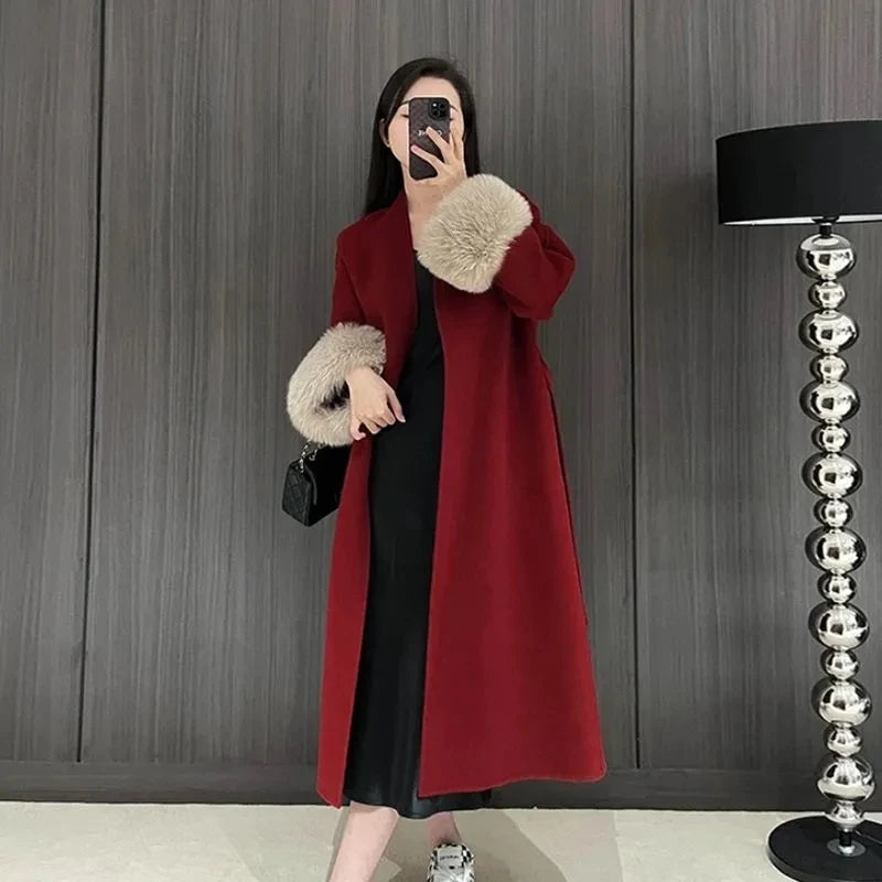 2025 Spring Women Drouble Breasted Woolen Coat Loose Style Cashmere Winter Clothes Long Coats Tops New