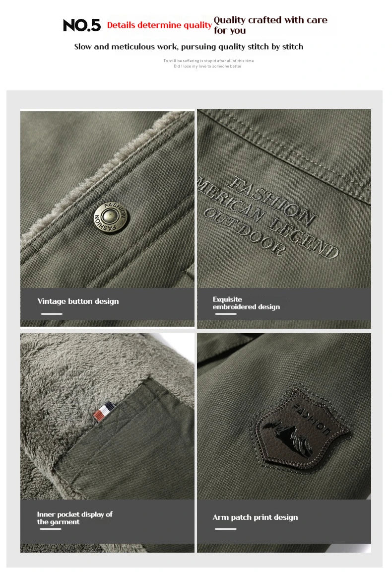 Men's Lamb Wool Jacket Military Coat Men's Autumn and Winter Thick Warm Retro Workwear Winter Coat Plus Size Men's Clothing 6XL