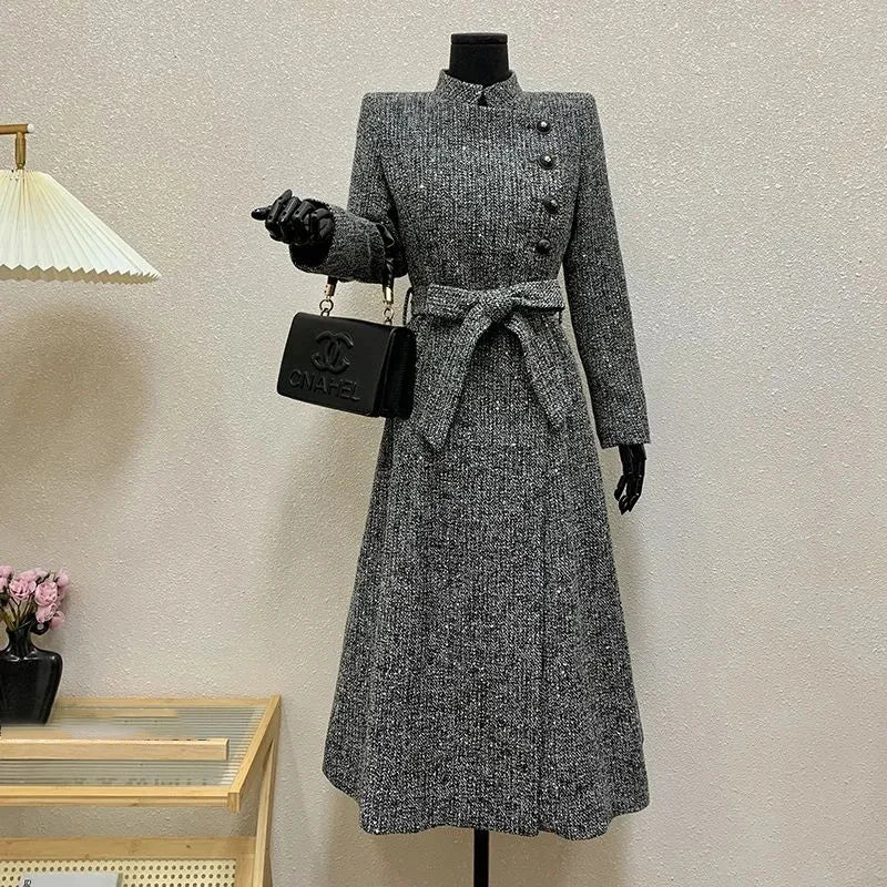 Female Overcoat 2025 New Fashion Gray Women Woolen Coat Autumn Winter Temperament High Quality Casual Women's Woolen Coat H249