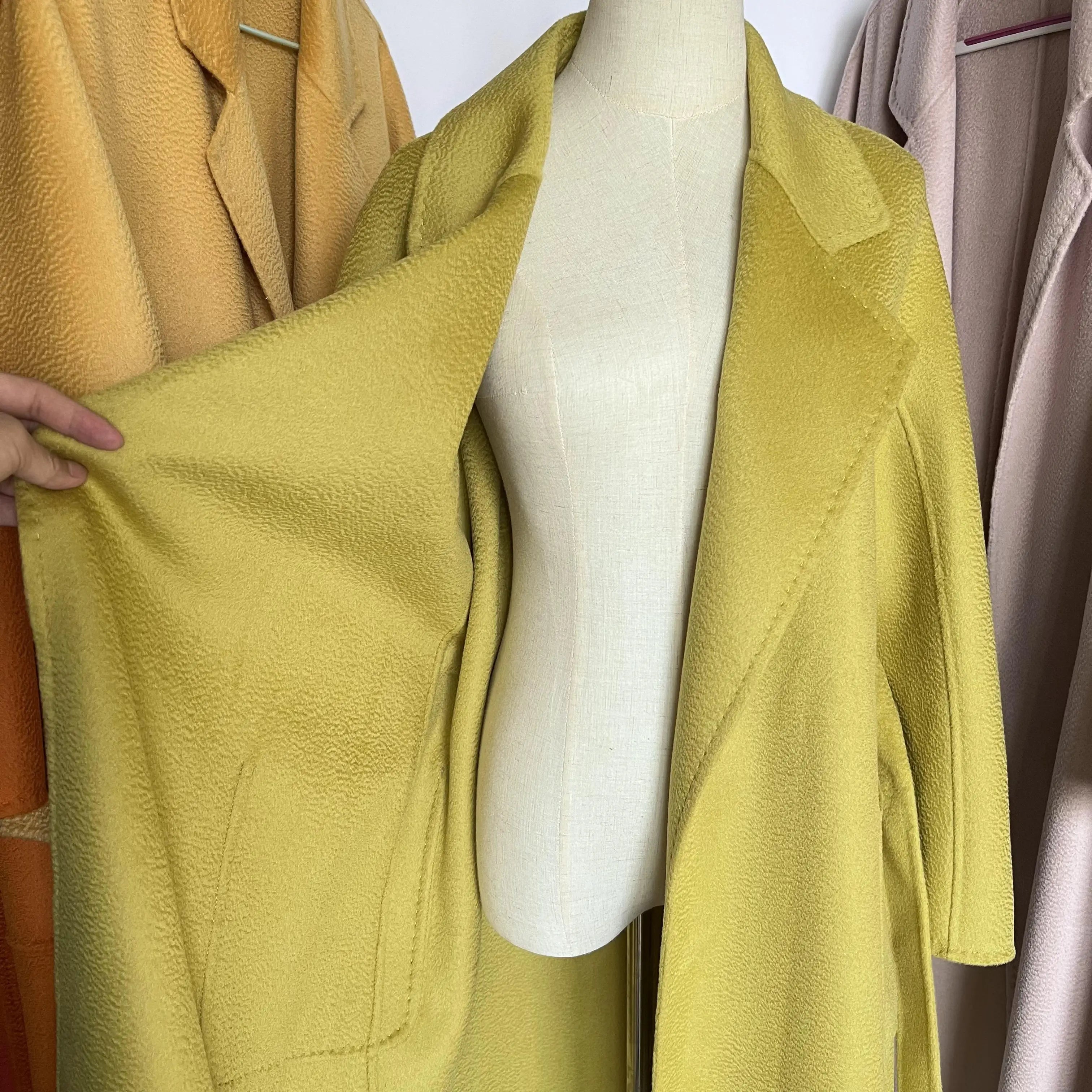 Cashmere Coat Female Winter Mid-Length Corrugated Coat Black Wool Coat Woman Autumn New Casual Fashion Red Beige Lace-Up Coat