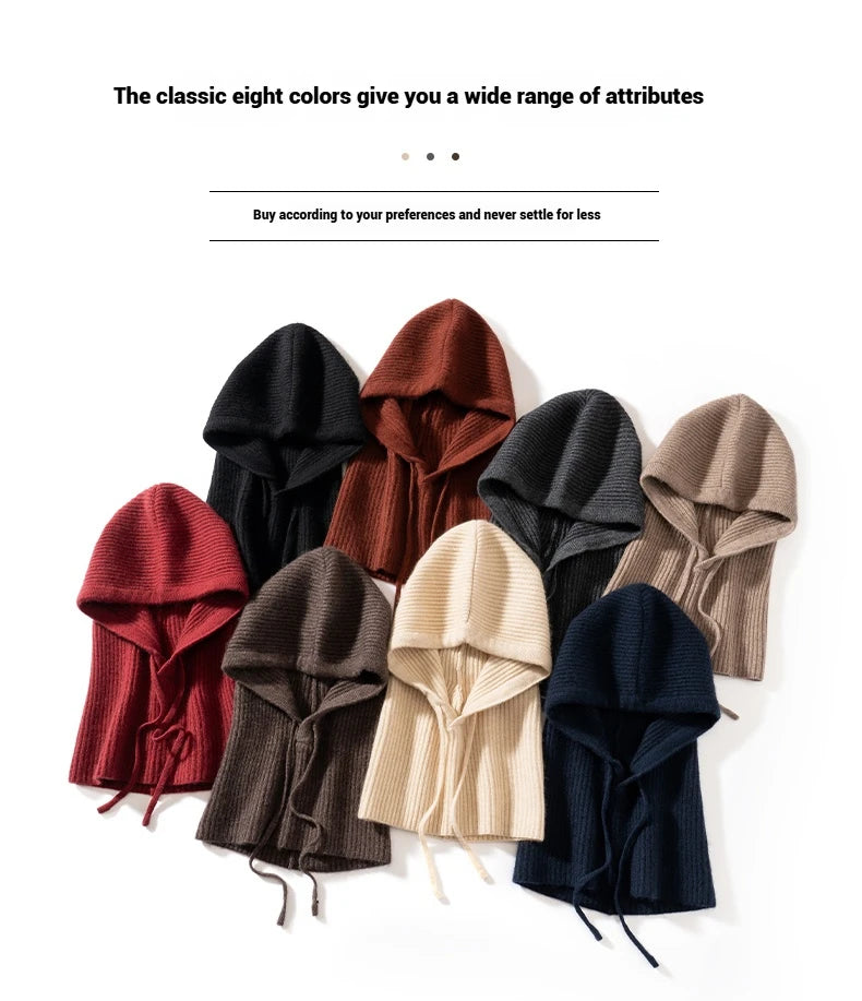 Wool Cashmere Knitted Hood Hat Scarf Elegant Hats Beanies Women Men Winter Neck Warm Balaclava Headgear Caps Unisex 4 New Colors